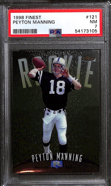 Peyton Manning 1998 Rookie Lot - Topps Chrome Preview PSA 8, Topps Chrome Preview Refractor PSA 7, Finest PSA 7