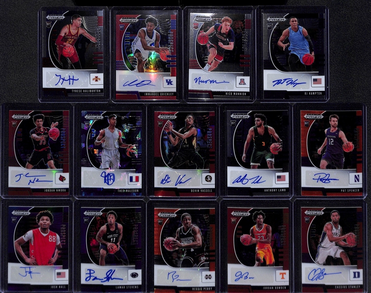 Lot of (14) 2020-21 Prizm Draft Autographed Rookie Cards w. Haliburton, Quickley, Mannion, RJ Hampton, Nwora, Maledon, Vassell, +