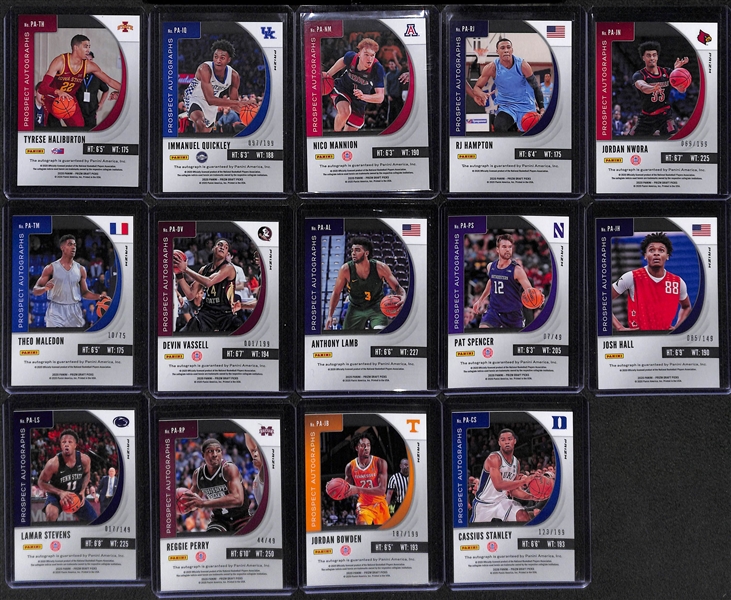Lot of (14) 2020-21 Prizm Draft Autographed Rookie Cards w. Haliburton, Quickley, Mannion, RJ Hampton, Nwora, Maledon, Vassell, +