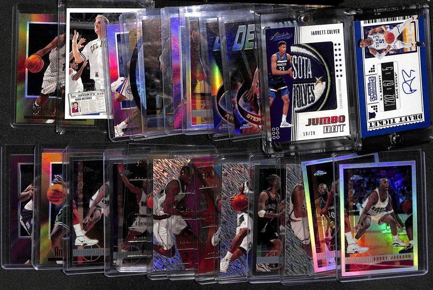 Lot of (25) Basketball Cards w. Contenders Draft RJ Barrett Rookie Ticket Autograph and J. Culver Jumbo Hat Patch
