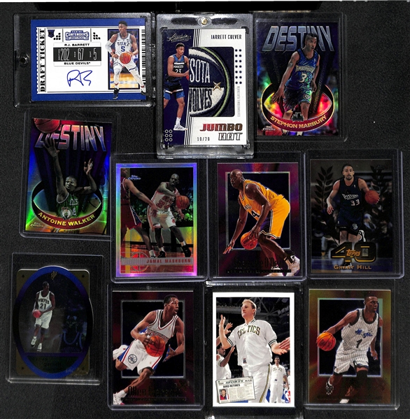 Lot of (25) Basketball Cards w. Contenders Draft RJ Barrett Rookie Ticket Autograph and J. Culver Jumbo Hat Patch