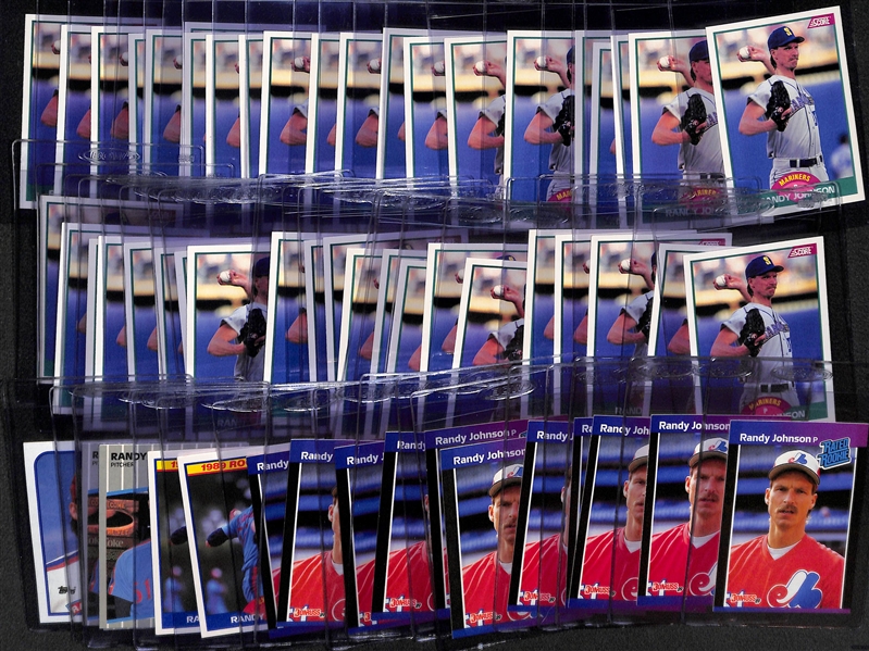 Lot of (60) 1989 Randy Johnson Rookie Cards (43 Score Traded, 3 Fleer, 2 Score, 11 Donruss)