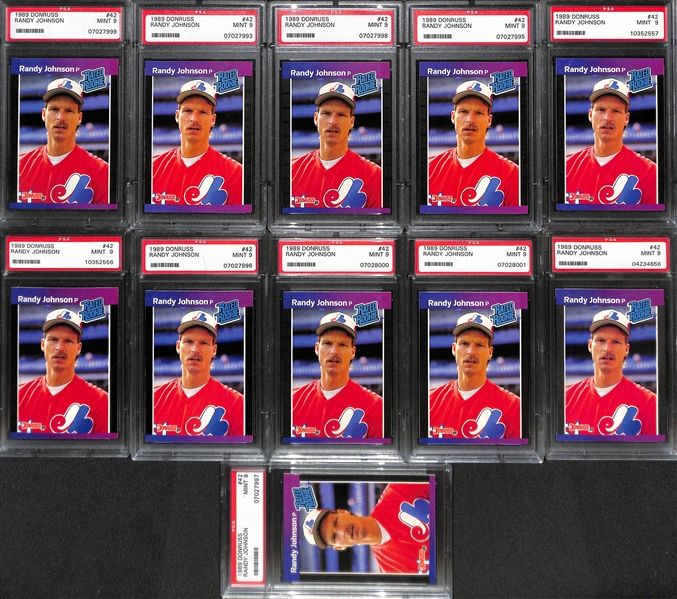 Lot of (26) Donruss Randy Johnson Rookie Cards w/ 11 Graded PSA 9 Mint!