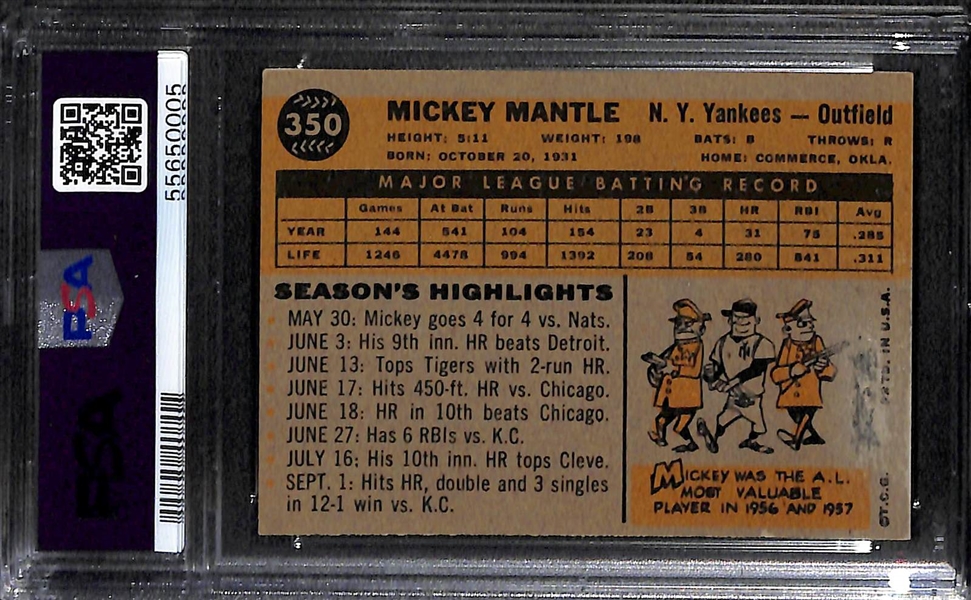1960 Topps Mickey Mantle #350 Graded PSA 2MK