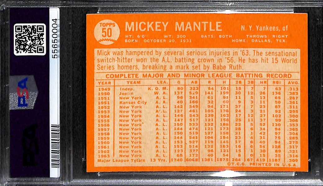 1964 Topps Mickey Mantle #50 Graded PSA 6