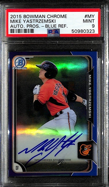 2015 Bowman Chrome Mike Yastrzemski Autograph Rookie Blue Refractor Graded PSA 9 Mint