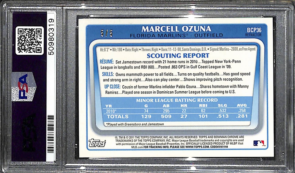 2011 Bowman Chrome Prospects Marcell Ozuna Red Refractor Rookie #ed 5/5