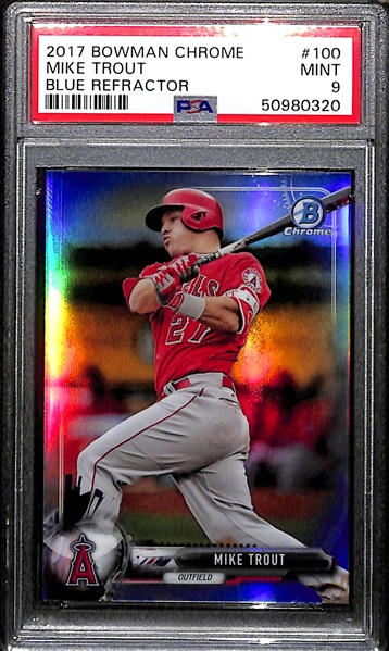 2017 Bowman Chrome Mike Trout #100 Blue Refractor Graded PSA 9 Mint