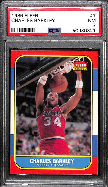 1986-87 Fleer Charles Barkley #7 HOF Rookie Graded PSA 7 NM