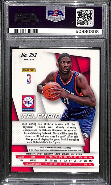 2014 Panini Prizm Joel Embiid Yellow & Red Mosaic Prizm #253 PSA 10