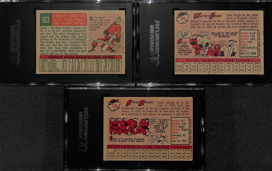 Lot of (3) 1958/59 Topps SGC Graded Cards w. Hall of Fame Players Koufax, Ford, Banks