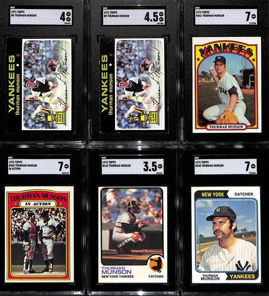 Lot of (6) 1971-74 Topps SGC Graded Thurman Munson Cards