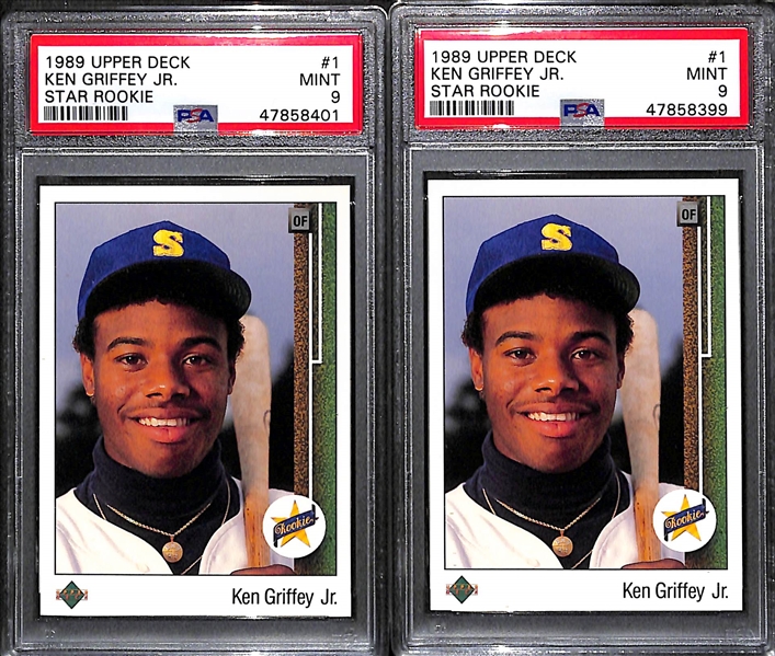 Lot of (2) 1989 Upper Deck Ken Griffey Jr. #1 Rookie Cards - Both Graded PSA 9 Mint