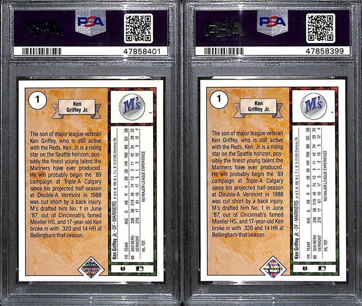 Lot of (2) 1989 Upper Deck Ken Griffey Jr. #1 Rookie Cards - Both Graded PSA 9 Mint