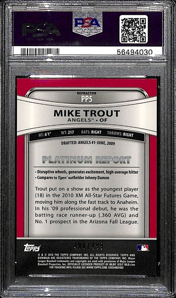 2010 Topps Platinum Mike Trout Rookie Card Green Refractor #ed/499 Graded PSA 8
