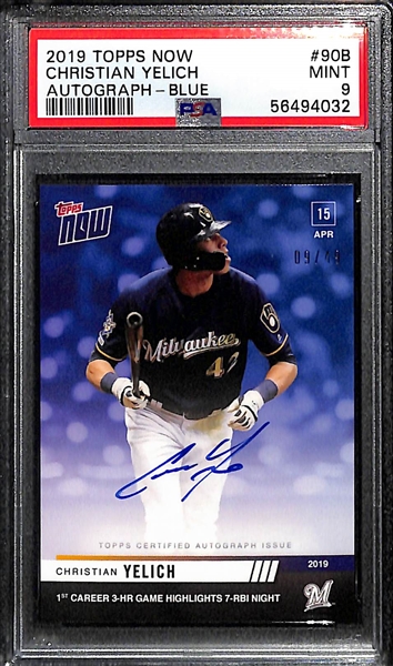 2019 Topps Now Christian Yelich Autograph (PSA 9) and 1998 Bowman's Best Derek Jeter #77 Refractor #ed/400 PSA 8!