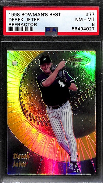2019 Topps Now Christian Yelich Autograph (PSA 9) and 1998 Bowman's Best Derek Jeter #77 Refractor #ed/400 PSA 8!