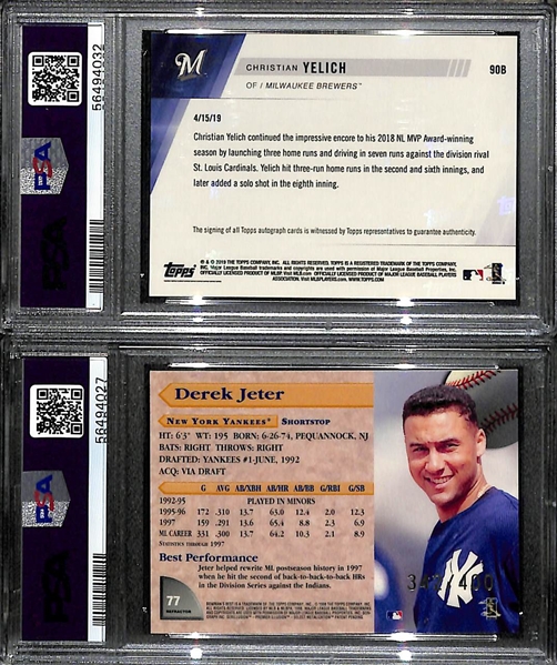2019 Topps Now Christian Yelich Autograph (PSA 9) and 1998 Bowman's Best Derek Jeter #77 Refractor #ed/400 PSA 8!