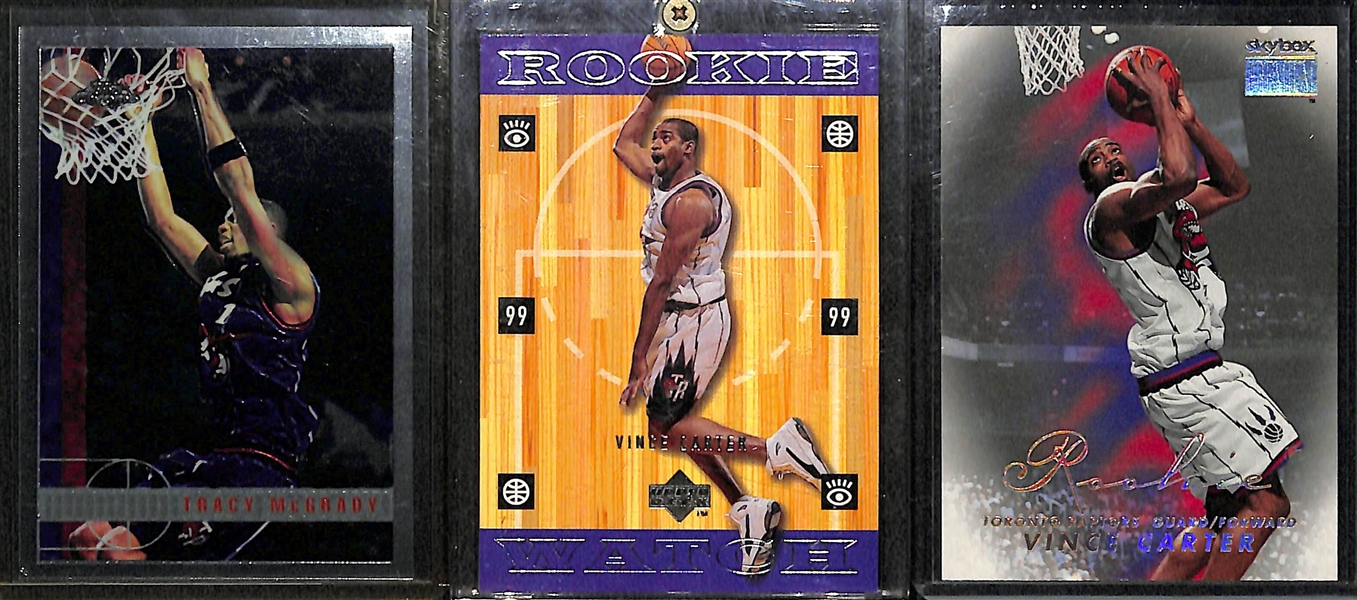 1997-98 Topps Chrome Tracy McGrady Rookie & (2) 1998-99 Vince Carter Rookies (Rookie Watch & Skybox Premium)