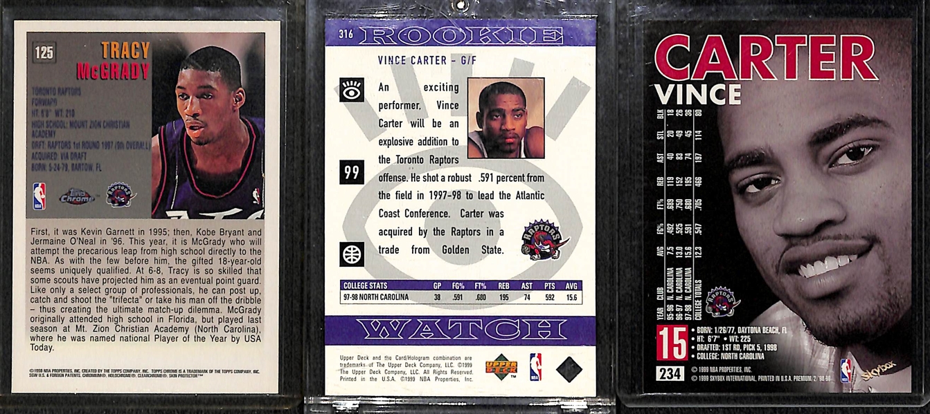 1997-98 Topps Chrome Tracy McGrady Rookie & (2) 1998-99 Vince Carter Rookies (Rookie Watch & Skybox Premium)
