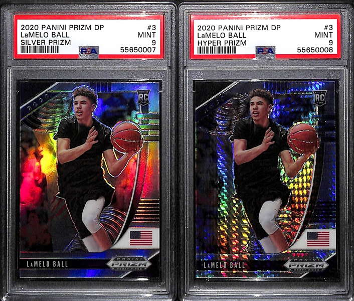 2020-21 Prizm Draft LaMelo Ball #3 Silver Prizm Graded PSA 9 and Hyper Prizm PSA 9
