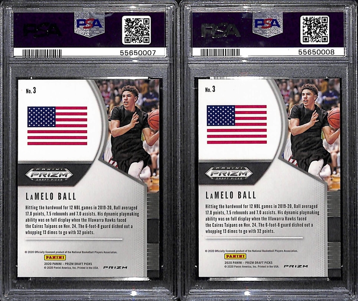 2020-21 Prizm Draft LaMelo Ball #3 Silver Prizm Graded PSA 9 and Hyper Prizm PSA 9