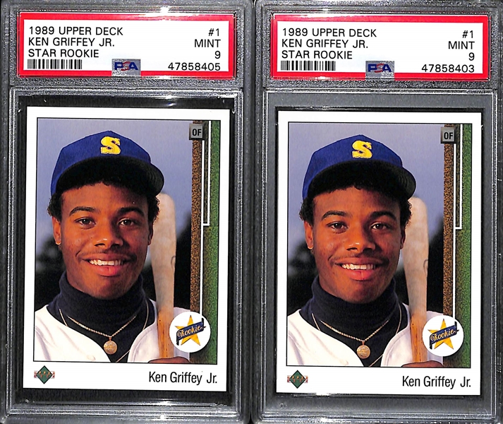 Lot of (2) 1989 Upper Deck Ken Griffey Jr. #1 Rookie Cards - Both Graded PSA 9 Mint