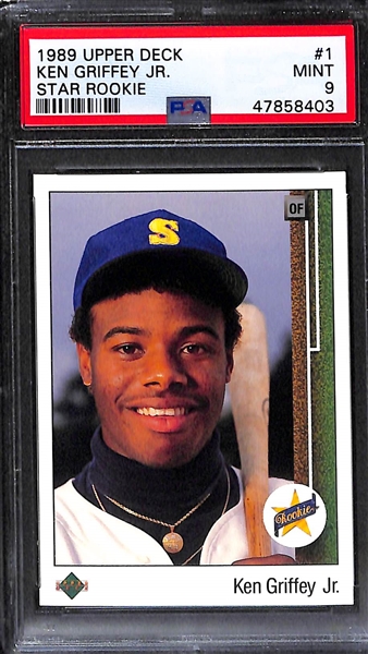 Lot of (2) 1989 Upper Deck Ken Griffey Jr. #1 Rookie Cards - Both Graded PSA 9 Mint