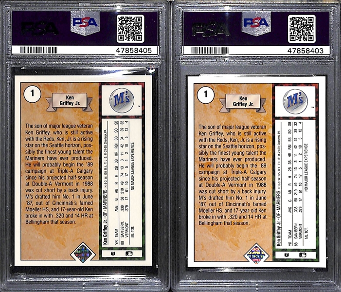 Lot of (2) 1989 Upper Deck Ken Griffey Jr. #1 Rookie Cards - Both Graded PSA 9 Mint