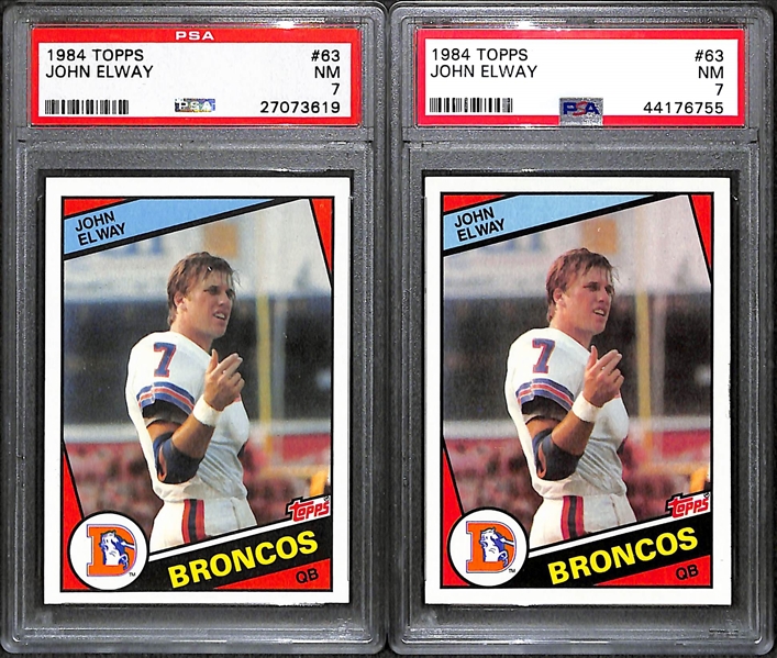 Lot of (2) 1984 Topps John Elway Rookies Graded PSA 7