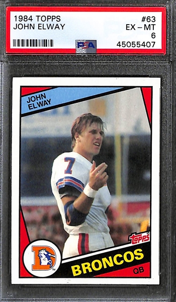 Lot of (5) 1984 Topps John Elway Rookies - PSA 6, PSA 5, PSA 4, PSA 3, and Ungraded w. Pinhole