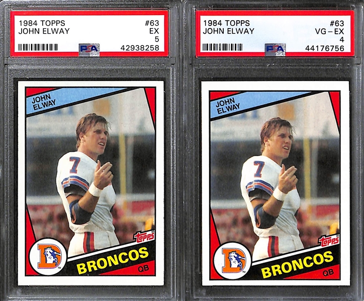 Lot of (5) 1984 Topps John Elway Rookies - PSA 6, PSA 5, PSA 4, PSA 3, and Ungraded w. Pinhole