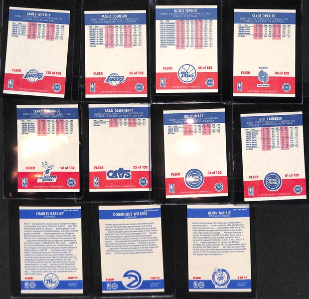 1987 Fleer Basketball Lot of (50) Inc. 47 Cards (Magic, Dr. J. Drexler, +) & 3 Stickers (Barkley, Wilkins, McHale)