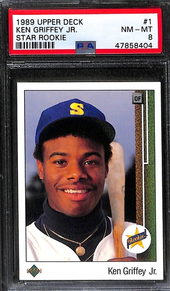 Lot of (2) 1989 Upper Deck Ken Griffey Jr. #1 Rookie Cards - PSA 8.5 and PSA 8