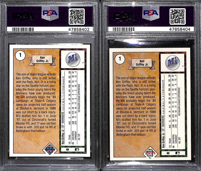 Lot of (2) 1989 Upper Deck Ken Griffey Jr. #1 Rookie Cards - PSA 8.5 and PSA 8