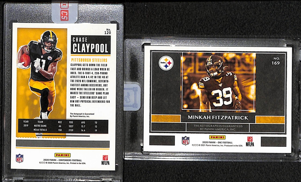 2020 Steelers Lot - Chase Claypool Contenders Autograph Rookie #120, Minkah Fitzpatrick Panini One Autograph  #11/25
