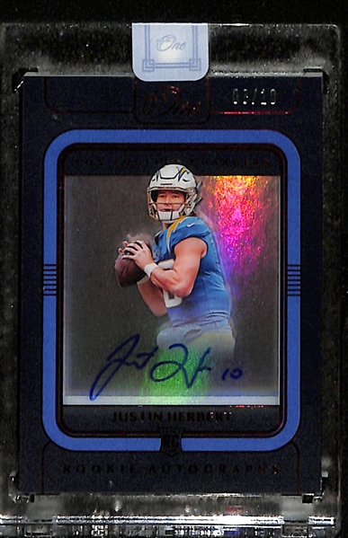 2020 Panini One Shadowbox Justin Herbert Autograph Rookie Red #ed 8/10 - Comes w. Original Box