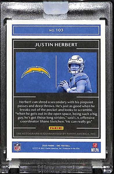 2020 Panini One Shadowbox Justin Herbert Autograph Rookie Red #ed 8/10 - Comes w. Original Box