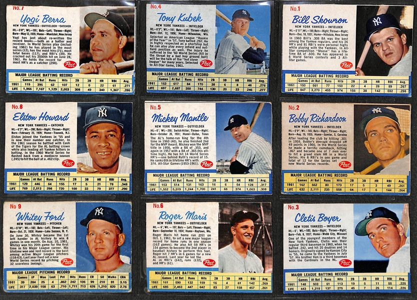 1962 Post Cereal Baseball Card Complete Set of 200 Cards w. Maris & Mantle