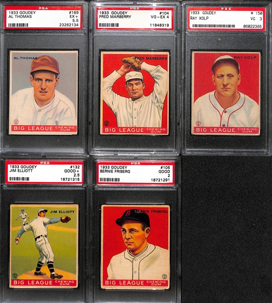  Lot of (5) 1933 Goudey PSA Graded Cards w. Al Thomas PSA 5.5