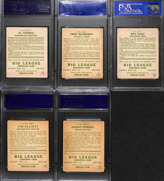  Lot of (5) 1933 Goudey PSA Graded Cards w. Al Thomas PSA 5.5