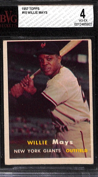 Lot of (2) Willie Mays Graded Cards - 1955 Topps (#194) BVG 2 and  1957 Topps (#10) BVG 4 