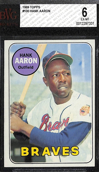 (3) 1969 Topps Graded Cards - 1969 Hank Aaron BVG 6, 1969 Lou Brock BVG 6.5, 1969 Pete Rose/M. Alou/F. Alou Batting Leaders BVG 7.5
