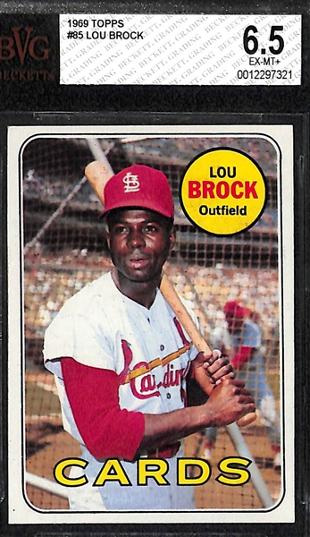 (3) 1969 Topps Graded Cards - 1969 Hank Aaron BVG 6, 1969 Lou Brock BVG 6.5, 1969 Pete Rose/M. Alou/F. Alou Batting Leaders BVG 7.5