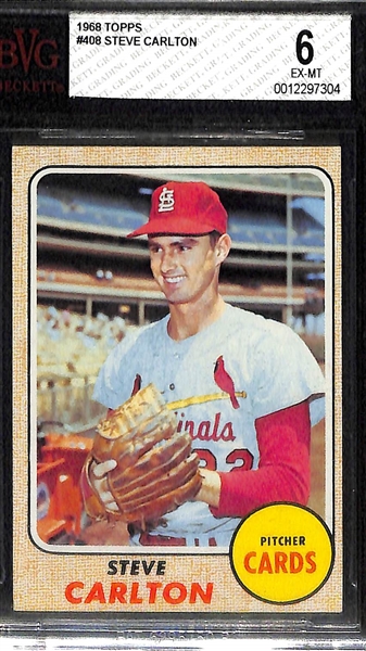 (3) 1968 Topps Graded Cards - 1968 Bob Gibson BVG 7, 1968 Al Kaline BVG 7, 1968 Steve Carlton BVG 6