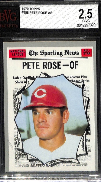 (3) 1970 Topps Graded Cards - Nolan Ryan BVG 5, Reggie Jackson All-Star BVG 7, Pete Rose All-Star BVG 2.5