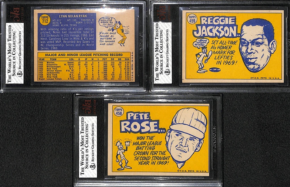(3) 1970 Topps Graded Cards - Nolan Ryan BVG 5, Reggie Jackson All-Star BVG 7, Pete Rose All-Star BVG 2.5