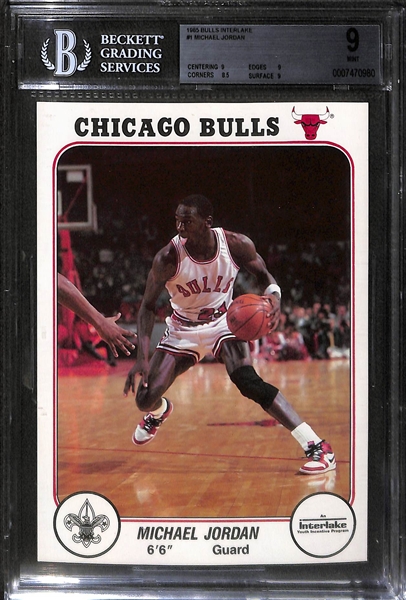 Rare Bulls Interlake 1985 Michael Jordan Jumbo Rookie Card Graded BGS 9 Mint