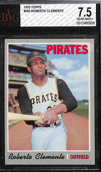 (3) 1970 Topps Graded Cards - Roberto Clemente BVG 7.5, Thurman Munson Rookie BVG 5.5, Carl Yastrzeski BVG 6