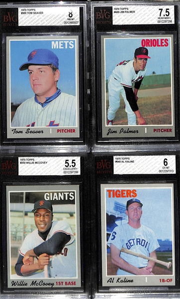 (4) 1970 Topps Graded Cards - Tom Seaver BVG 8, Jim Palmer BVG 7.5, Willie McCovey BVG 5.5, Al Kaline BVG 6